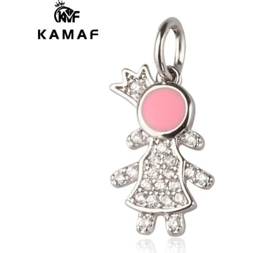 KAMAF 5pcs/pack girl little princess with crown pendant micro inlaid zircon jewelry 16mm*10mm
