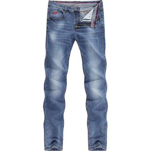 Casual Straight Slim Fitness Elastic Light Blue Soft Gentleman Trousers Cowboys Jean Hombre Mens Jeans 2021 Summer Thin Business