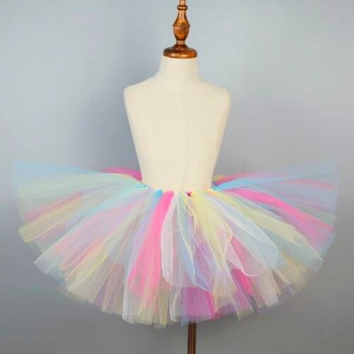 Girls Fluffy Rainbow Tutu Skirt Baby First Birthday Party Tulle Skirt Kids Dance Ballet Tutus Kids Photo Props Newborn-12Y