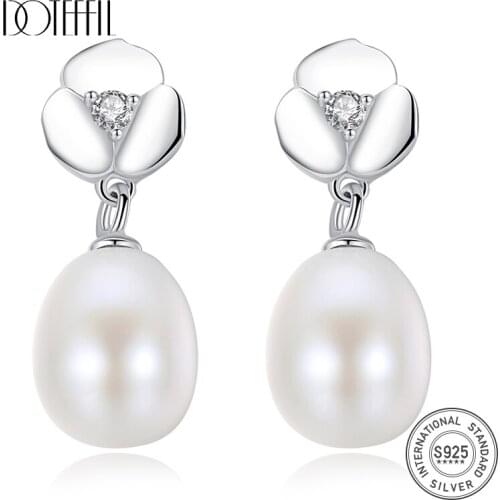 DOTEFFIL Pearl Earrings For Women 925 Silver Earrings Genuine Natural Freshwater Pearl Fashion Jewelry Christmas Gift Wholesale