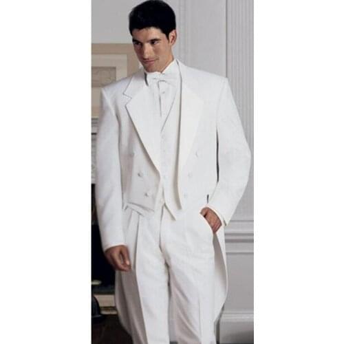 The latest design classic pure white tuxedo royal style restoring ancient ways is elegant the groom dress suits formal occasions