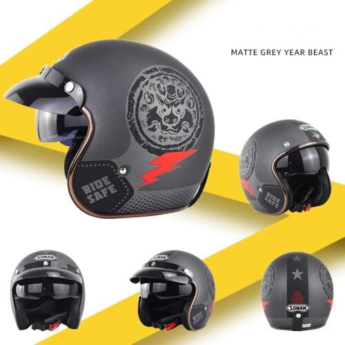 Vintage Open Face Helmet 3/4 Adult Retro Motorcycle Helmet Quick Release Buckle Sun Visor S-XXL Big Size Approved Helmets