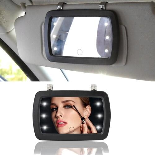 X Autohaux Car Sun Visor HD Mirror Clip With 2 Battery Car Interior Makeup Mirror With 6 LED Lights Touch Screen Switc