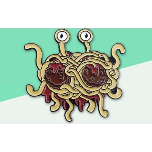 Humorous Flying Spaghetti Pasta Monster Enamel Brooch Badge Childrens Toy Hat Cowboy Lapel Backpack Accessories For Friends
