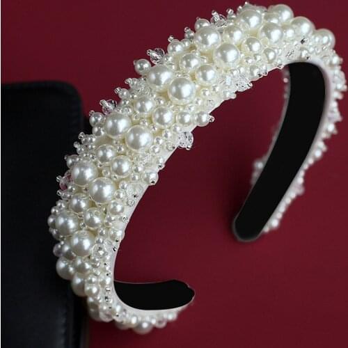 Pearl Headband For Women Wedding Bridal Hair Accessories Handmade Wide Hair Hoop Girls Headwear Party Favors