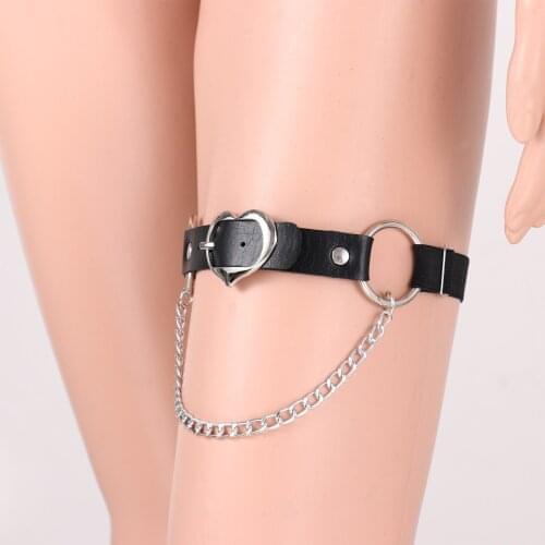 Women Leg Harness Punk Metal Chain Leg Ring Spikes Loops Sexy Cosplay Restraints PU Leather Garter Belt Rave Costume Accessories