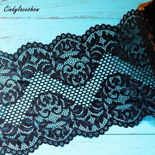 2Yards 22.5cm Width Vintage Embroidered Black Elastic Lace Trim Fabric DIY Bra Garment Accessories Sewing Lace Ribbon Trimmings
