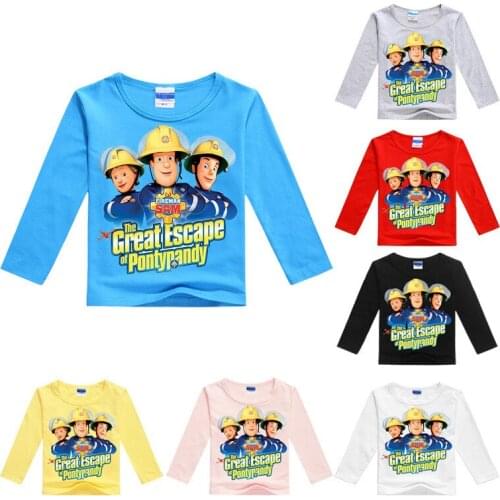 2019 2-13Y New Spring Baby Boys Clothing Fireman Shirt Long Sleeve Baby Tshirt Boys Shirts Children T Shirt Kids Fashion Top