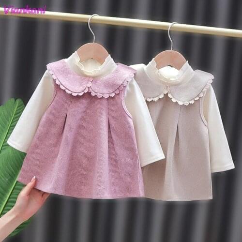 2021 Cute Korean Version of The Dress Spring and Autumn Two - Piece Set Small Fragrant Wind Baby Girls Dress Childrens Clothing