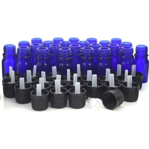 24pcs 5ml Cobalt blue Glass bottles Vials Containers with euro dropper black tamper evident cap for essential oils aromatherapy