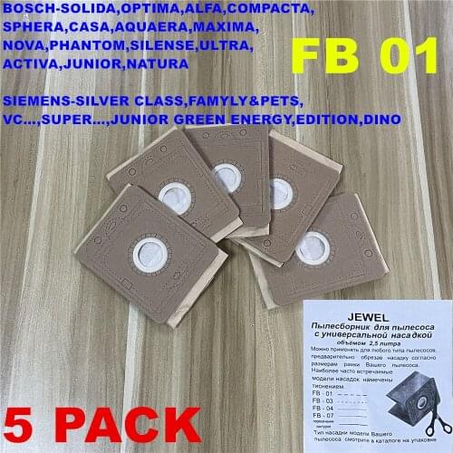 5 PACK JEWEL FB16 vacuum filter bags FB01 fits for BOSCH SIEMENS vacuum cleaners parts