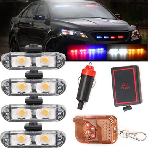 MZORANGE Cigarette lighter Wireless Remote Strobe Lights 4X2 Leds Stroboscope Flashing Police Lamp Auto Warning Emergency Lights