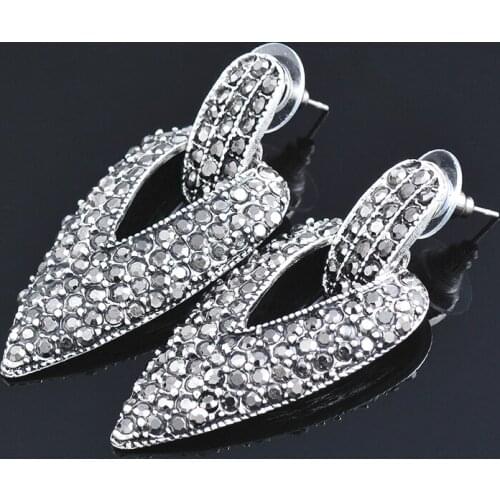 KIOOZOL Gothic Style Exaggerated Large Hollow Triangle Earrings Studded with Black CZ For Women Vintage Party Jewelry 119 KO5