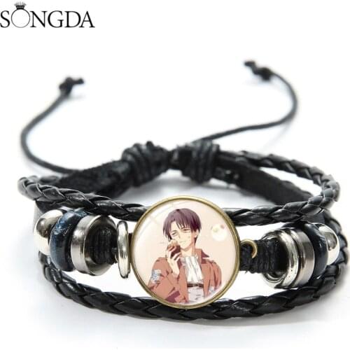 Anime Attack on Titan Survey Corps Bracelet Cartoon Figure 3D Printed Glass Cabochon Woven Leather Bracelet Fans Souvenir