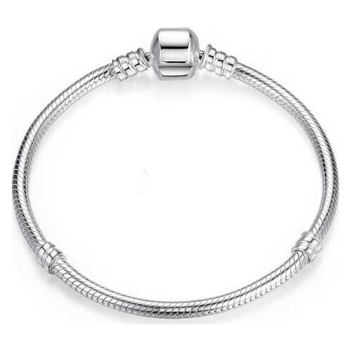 925 Sterling Silver pandora Bracelet Snake Chain Lobster Clasp Basic Bracelet Bangle Fit Women Bead Charm Diy Fashion Jewelry