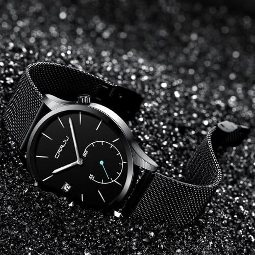 Luxury Black CRRJU full steel quartz Watch Men Casual Military Wristwatch Dress waterproof Clock Male Relogio Masculino 2017