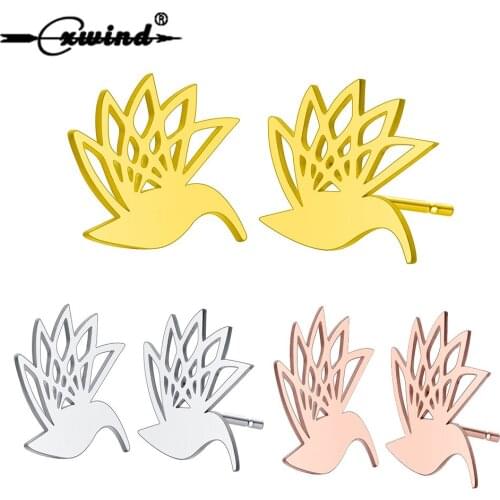 Cxwind Stainless Steel Flying Hummingbird Bird Stud Earrings Fashion Animal Earring Jewelry For Women Girls Kid Cute Ear Gift