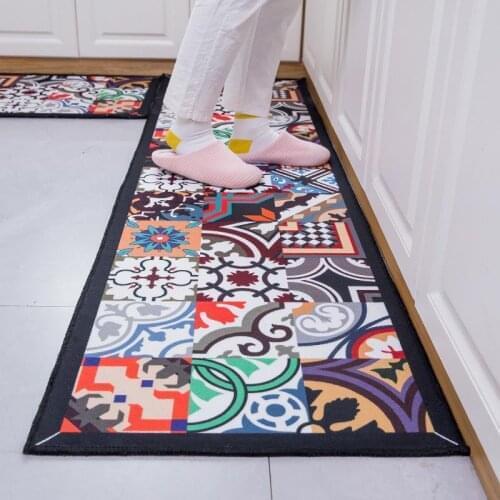 Long Kitchen Mat Hallway Entrance Door Mat Floor Mat Geometric Ethnic Bedside Carpet Non-Slip Water Absorption Bathroom Mat Rugs