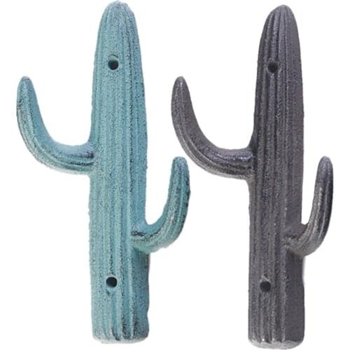 DRELD Cast Iron Cactus Wall Hook Key Hanger Holder Cloth Hook Wall-mounted Antique Decorative Garden Hook Wall Door Decor