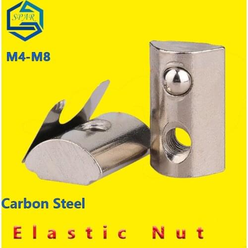 Elastic Nut Roll-in T Slot Nut with Spring Leaf Block Accessories for 20/30/40/45 series Aluminum Profile M3 M4 M5 M6 M8