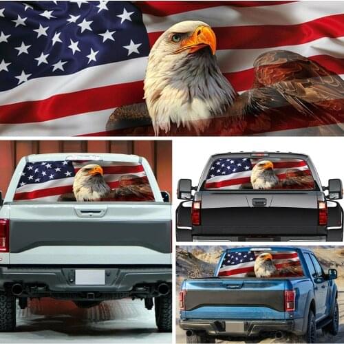 Car Rear Window Graphic Decal Sticker Truck SUV Van American Flag Eagle Label