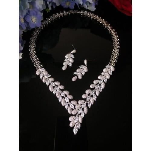HIBRIDE AAA Clear Cubic Zirconia Necklace Earrings Jewellery Sets CZ Zircon Stone Wedding Jewelry Sets for Brides N-1060