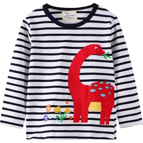 Jumping Meters Cotton Dinosaurs T shirts for Baby Boys Girls Long Sleeve Clothes Stripe Animals Applique Kids T shirts