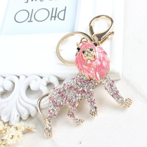 KING Lion Leo New Lovely Fashion Cute Rhinestone Crystal Purse Bag Key Ring Jewelry chain women Design Best Gift