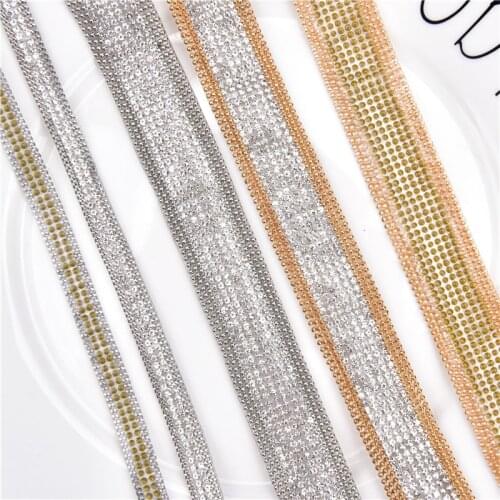 10Yards 2Cm Wide Iron On Rhinestone Strip Tape Hotfix Gemstone Trim Diamond Beaded Chain Ribbons Bridal Dress Belt Shoes Banding