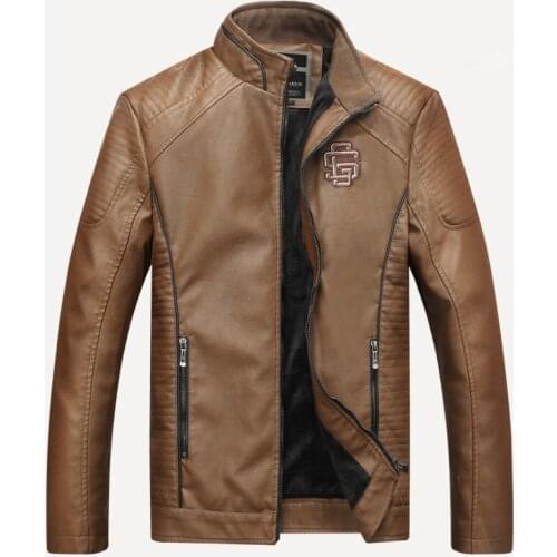 Brand 2021 Mens Autumn Jackets And Coats Business Leisure Cotton Liner High Collar Cotton PU Leather Jacket Winter Clothing