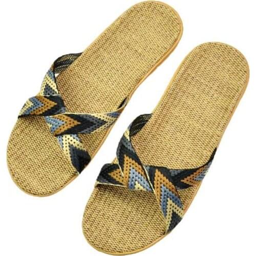 Mens Summer Linen Slippers Designer Cross Flax Slippers Male Beach Flip Flops Men Slides Indoor EVA Home Shoes Boys Sandals