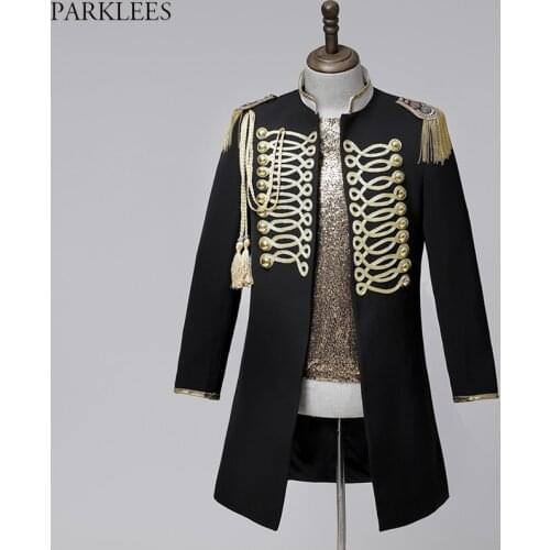 Mens Vintage Steampunk Long Blazer Jacket Fashion Tassel Design Gothic Blazers Men Party Prom Halloween Rock and Roll Costumes