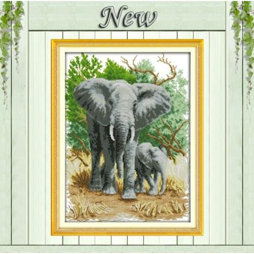 The elephant mother and son animal Pattern Printed on Canvas DMC 14CT 11CT NKF Cross Stitch DIY Needlework Kits Embroidery Sets