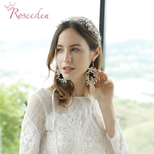 Delicate Bridal Floral Drop Earrings Gold Leaf Wedding Accessories Jewelry Handmade Pearls Girls Bridesmaids Earrings RE3436