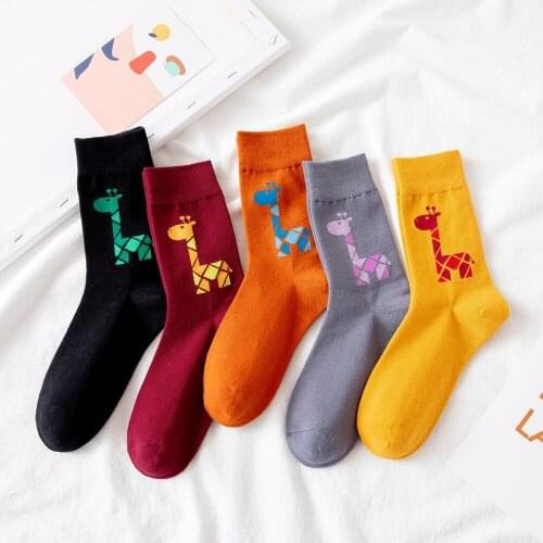 Socks Female Autumn And Winter New T0ube Socks Cartoon Geometric Giraffe Hit Color Original Japanese Womens Socks Korean Socks