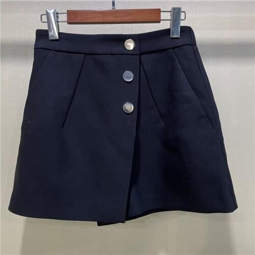 2021 Autumn Womens Shorts Skirts Solid Color Ladies Elegant Elastic Waist Shorts with Buttons