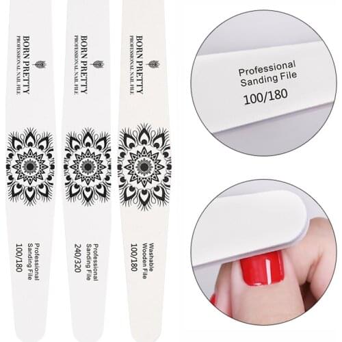 BORN PRETTY Nail File 100/180 Double Side Buffer Professional Washable Nail Sanding Grinding Polishing Nail Art Tool Manicure