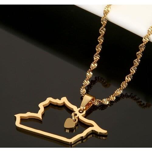 Stainless Steel Syria Map Pendant Necklaces Charms Syrians Map Heart Jewelry