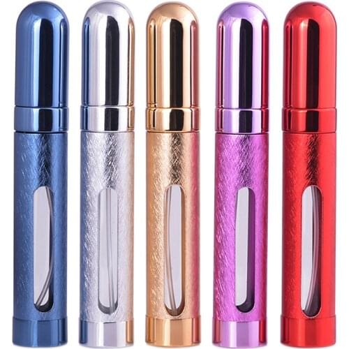 Portable Cosmetic Container Aluminum Tube Empty Glass Liner Atomizer Window View Single Head Round Perfume Spray Bottle 12 ML
