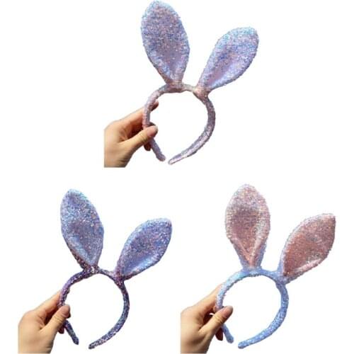Sequin Headband with Bunny Ears Glitter Rabbit Hairband Lovely Party Performance Theme Costume Hair Accessories