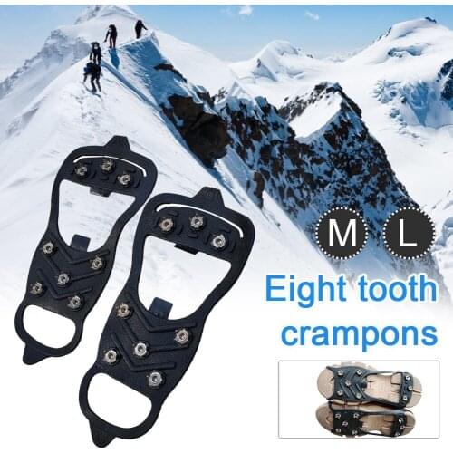8 Teeth Outdoor Climbing Antiskid Crampons Non Slip Winter Walik Snowshoe Manganese Steel Slip Shoe Covers Hiking Accessories