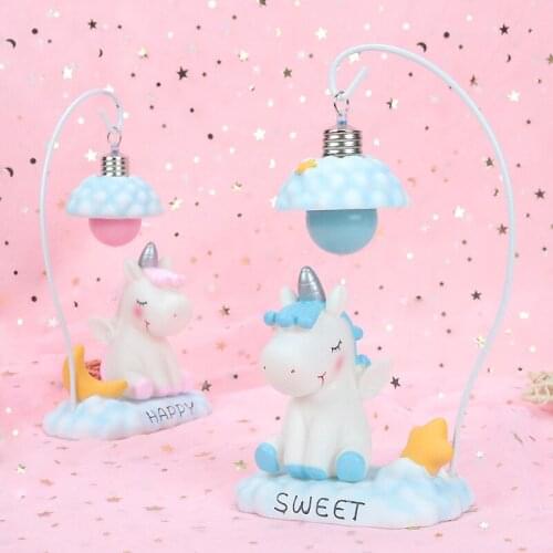 Pink Blue Unicorn LED Night Light For Kids Bedroom Bedside Table Lamp Girls Cute Cartoon Resin Nightlight Decor Christmas Gift