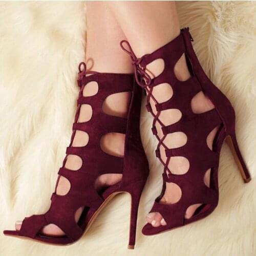Fashion women high heel sandal super high thin heels open toe cross-tied women solid casual sandal cutouts newest shoes purple