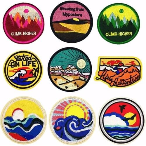 Sun Rise Scenery Patch Badges parches Embroidery Iron on Patches for Clothing Bag Cap DIY Garment Patchwork Fabric Appliques