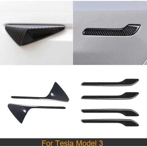 Dry Carbon Fiber Car Side Air Vent Covers Trims For Tesla Model 3 2017 2018 2019 Car Side Door Handle Covers Trims