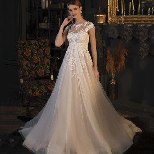 Light Champagne Maternity Wedding Dress Plus Size Bridal Dresses for Pregnant Women High Waist Wedding Gowns Lace Cap Sleeve