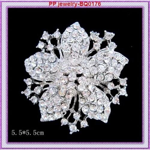 Vintage Silver Color Clear Rhinestone Crystal Fancy Flower Brooch Pins Wedding/Party Brooch