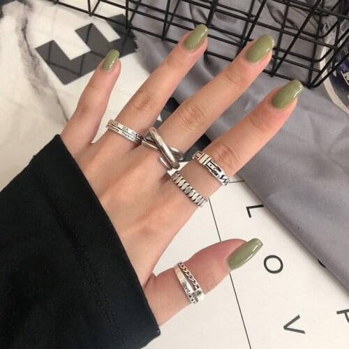 Vintage Light Rings Silver Color Metal Punk Open Adjustable Design Exaggerated Finger Ring for Women Men Party Jewelry Gift