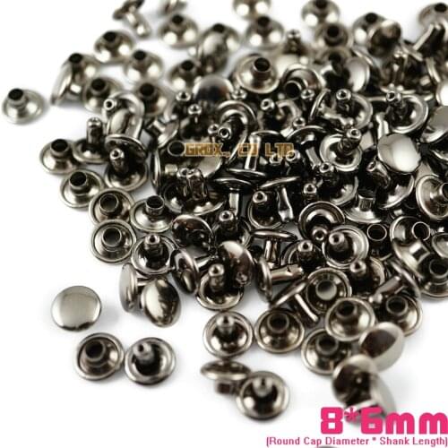 600 set 8*6mm Gunmetal Double Cap Round Rapid Rivet Punk Rock Leathercraft Rivet