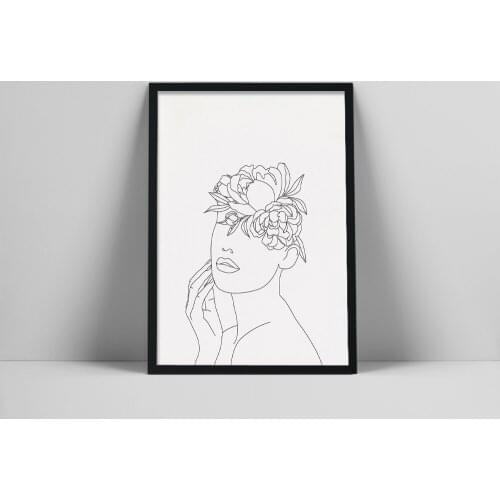 Peony Woman Art Print | Woman With Flower Head Poster | Flower Face Wall Art | Flower Woman Wall Print | Line Drawing Woman | Pe